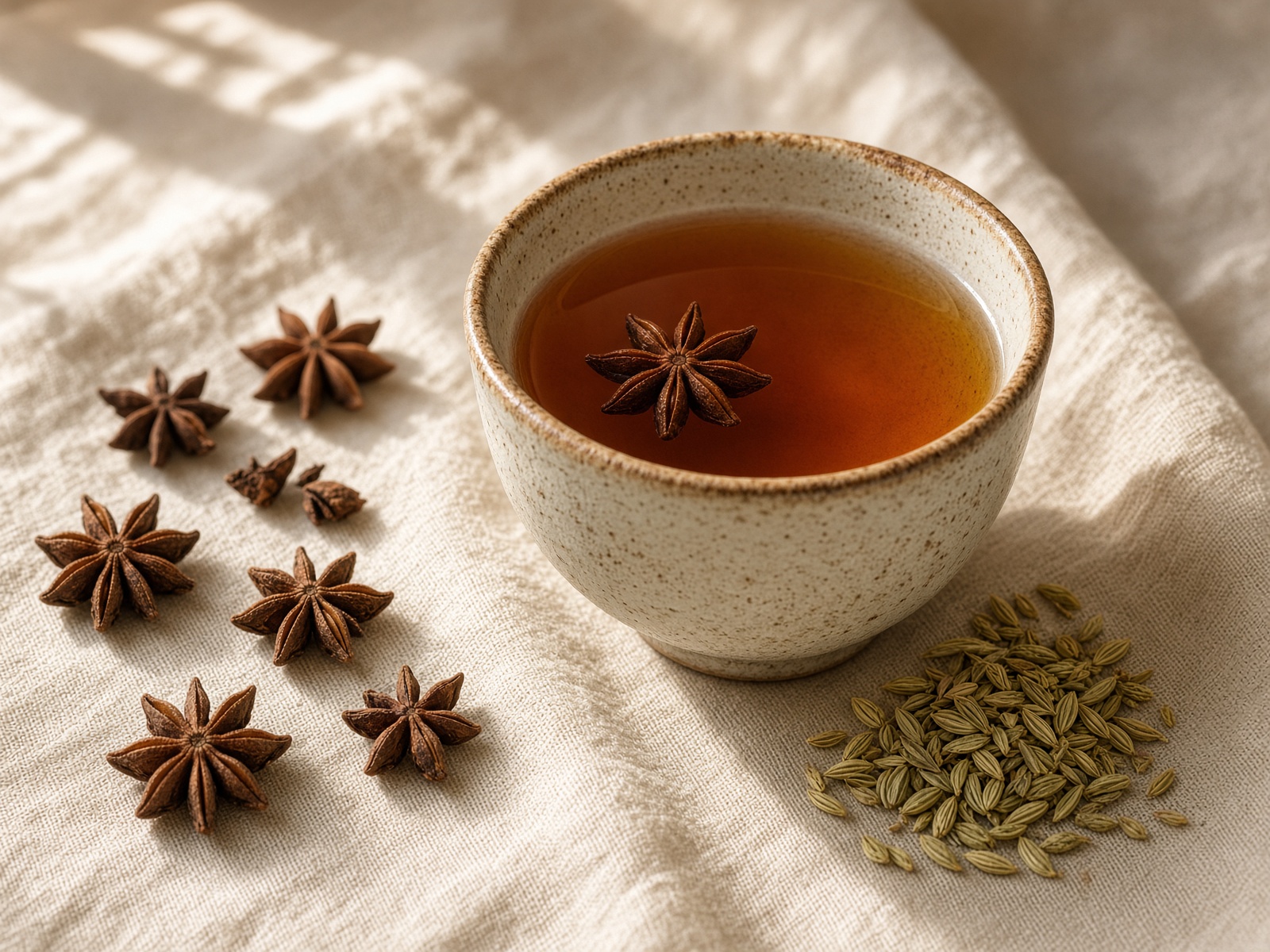 Cup of anise tea with star anise pods